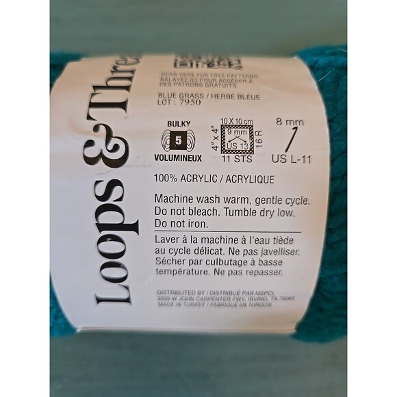 ONE SKEIN Loops & Threads Charisme Acrylic Yarn Blue Grass - Lot 7950 Bulky 5 - Picture 8 of 10